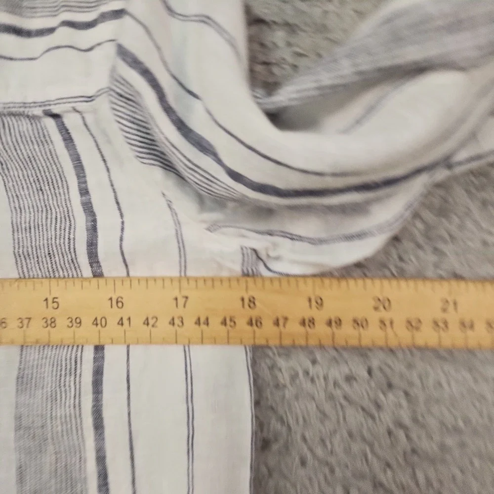 Athleta Shirt Womens XS White 100% Linen Striped Roll Tab L/S Top Coastal Beach‎